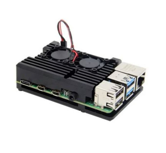 Raspberry Pi Додаткове обладнання до промислового ПК Raspberry Pi радіатор для 4B алюмінієвий з 2 кулерами (RA503)