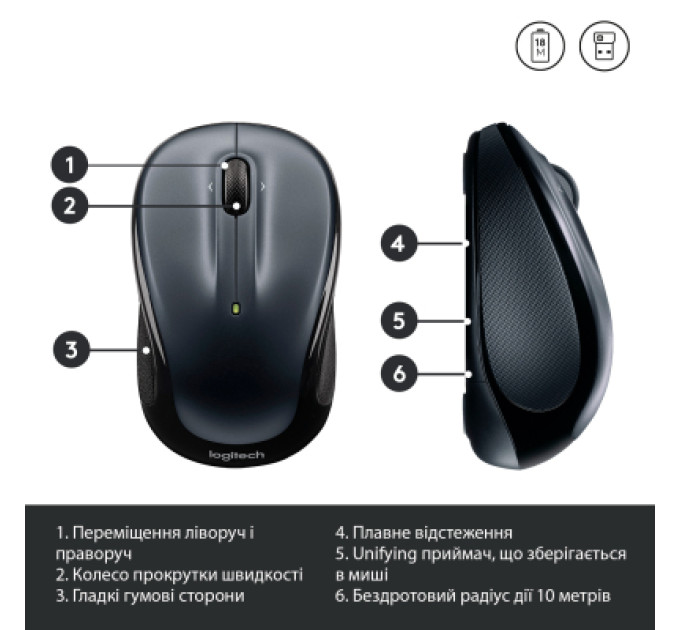 Logitech Мишка Logitech M325s Wireless Dark Silver (910-006812)