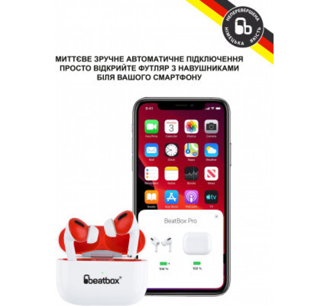 BeatBox Навушники BeatBox PODS PRO 1 Wireless Charging White-Red (bbppro1wcwr)