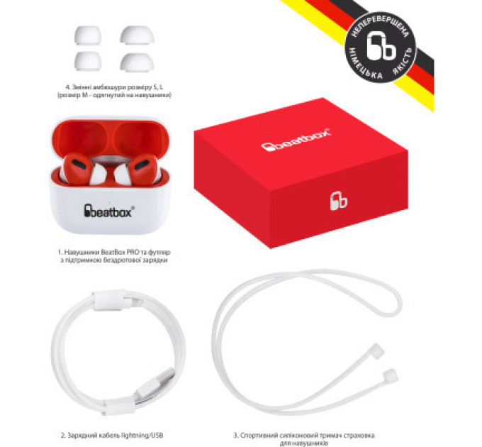 BeatBox Навушники BeatBox PODS PRO 1 Wireless Charging White-Red (bbppro1wcwr)