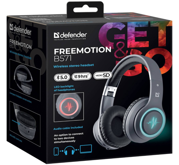 Defender Навушники Defender FreeMotion B571 Bluetooth LED Gray (63571)