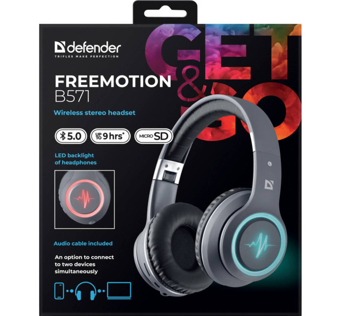 Defender Навушники Defender FreeMotion B571 Bluetooth LED Gray (63571)
