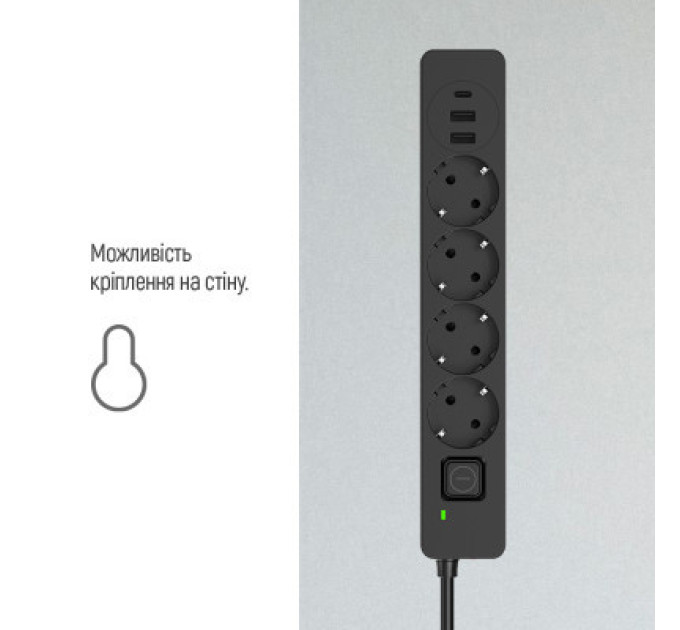 ColorWay Мережевий фільтр живлення ColorWay CW-CHE432PDB, 4 розетки/3USB 2M (CW-CHE432PDB)
