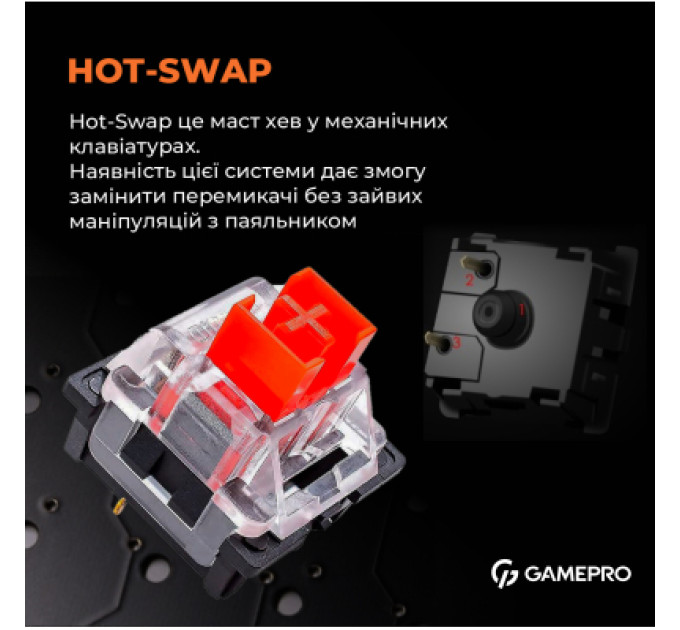 GamePro Клавіатура GamePro MK180W Hot-Swap Red Swich RGB USB UA White (MK180W)