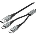 Vention Дата кабель USB 2.0 AM to 2хUSB-C M 1.0m Y-Splitter Charging Cable 2.4А 480Mbps Aluminum Al Vention (CQOHF)