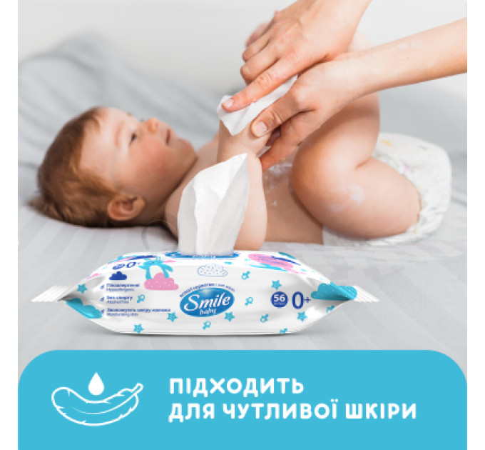 Smile baby Дитячі вологі серветки Smile baby з рисовим молочком, 56 шт (4823071649215)
