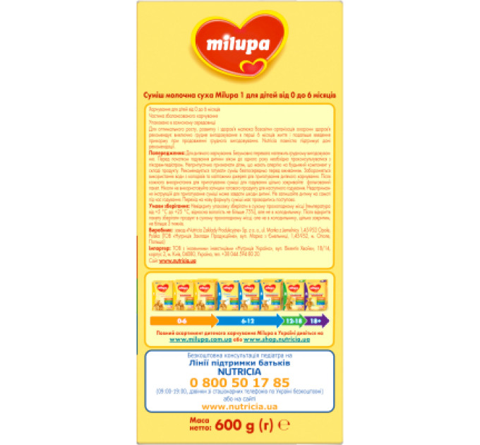 Milupa Дитяча суміш Milupa 1 молочна 600 гр (5900852025495)