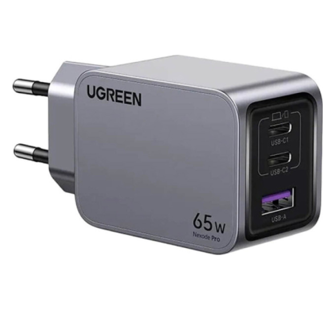 Ugreen Зарядний пристрій Ugreen 3xUSB 65W (2хUSB-C+USB-A) Gan Nexode Pro X755 (25871)