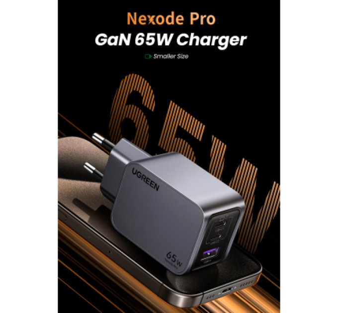 Ugreen Зарядний пристрій Ugreen 3xUSB 65W (2хUSB-C+USB-A) Gan Nexode Pro X755 (25871)