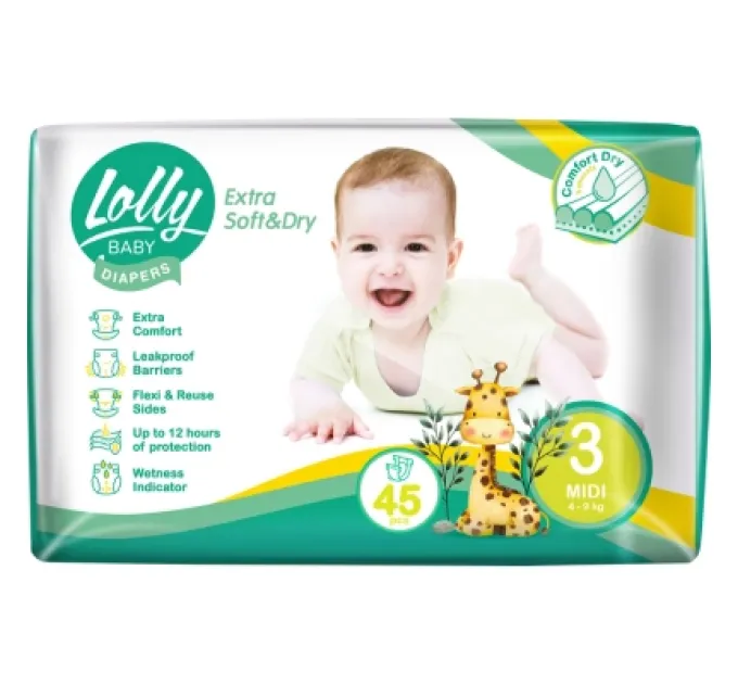 Lolly Підгузки Lolly Soft Midi 3 4-9 кг 45 шт (4820174981259)