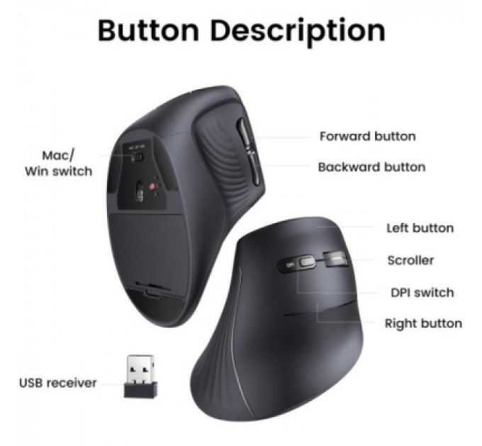 Ugreen Мишка Ugreen MU008 Vertical Wireless Black (25444)