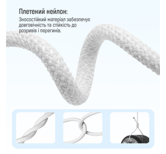 ColorWay Дата кабель USB-C to USB-C 2.0m (braided cotton) (PD Fast Charging 60W) 3.0А grey ColorWay (CW-CBPDCC068-GR)