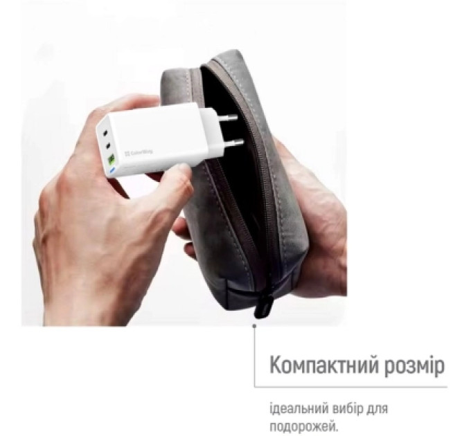 ColorWay Зарядний пристрій ColorWay GaN Mini 65W PD Port PPS USB (USB-2C1A) cable Type-C&Lightning (CW-CHS058PDCL-WT)
