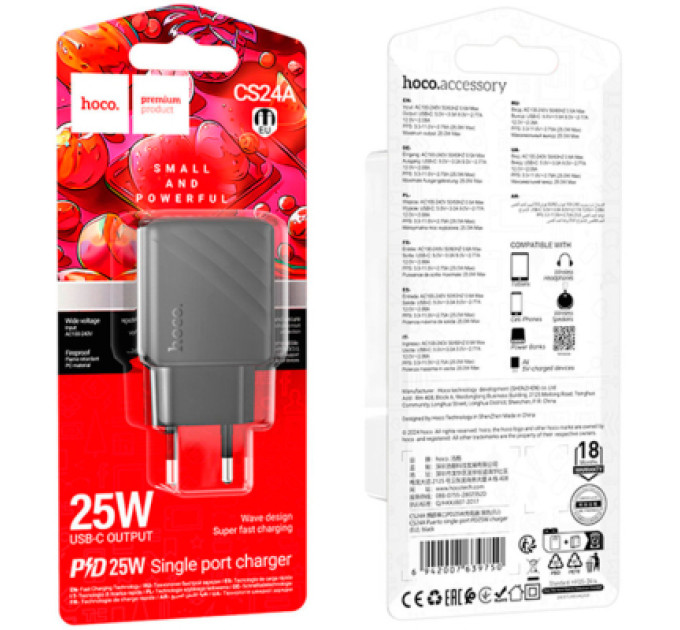 HOCO Зарядний пристрій HOCO CS24A Puerto USB-C PD25W Black (6942007639750)
