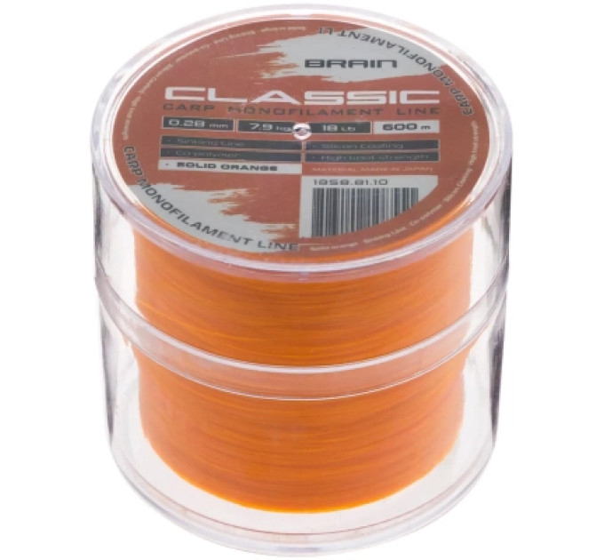 Brain Волосінь Brain Classic Carp Line (solid orange) 600m 0.28mm 18lb 7.9kg (1858.81.10)