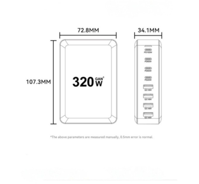 Essager Зарядний пристрій Essager 4xUSB-C + 4xUSB 320W GaN (EZC320W-QJB0G-Z)
