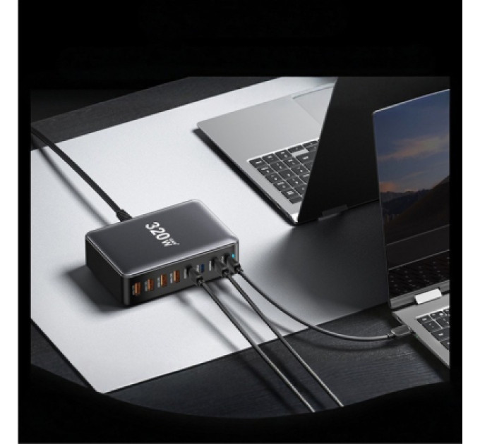Essager Зарядний пристрій Essager 4xUSB-C + 4xUSB 320W GaN (EZC320W-QJB0G-Z)