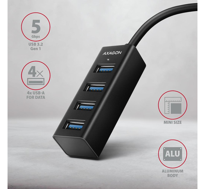 AXAGON Хаб AXAGON HUE-M1C SuperSpeed USB-C MINI hub, 20cm USB-C cable, Black