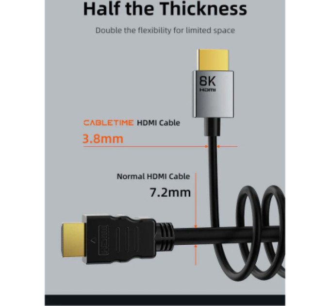 Cabletime Кабель мультимедійний HDMI M to HDMI M 2.0m V2.1 8K60Hz Cabletime (CA915910)