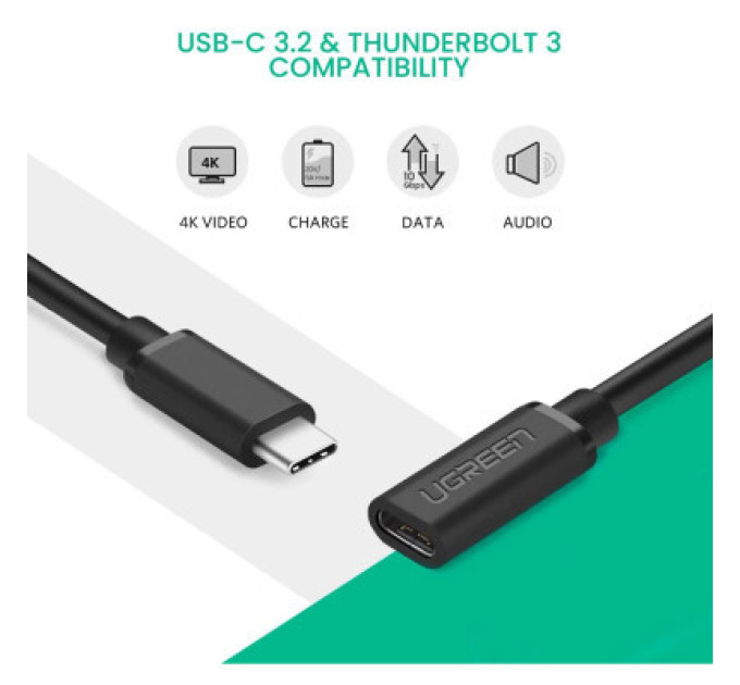 Ugreen Дата кабель USB-C to USB-C 1.0m USB 3.1Gen2 100W US353 Black Ugreen (10387)