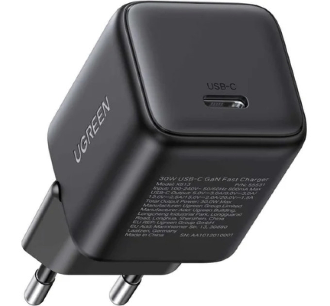 Ugreen Зарядний пристрій Ugreen USB-C PD30W GaN (55531)