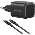 Ugreen Зарядний пристрій Ugreen USB-C PD30W GaN + cable USB-C to USB-C black (65012)