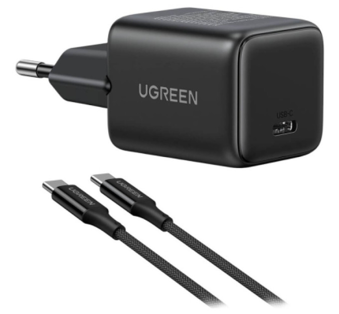 Ugreen Зарядний пристрій Ugreen USB-C PD30W GaN + cable USB-C to USB-C black (65012)