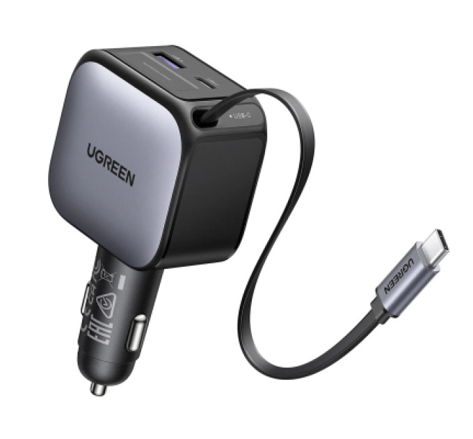Ugreen Зарядний пристрій Ugreen Car charger USB-C PD90W + cable USB-C to USB-C retractable (55909B)
