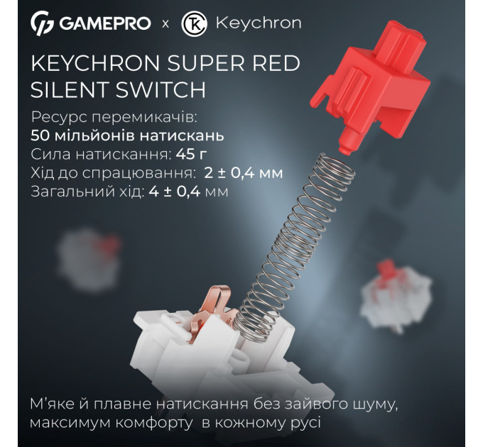GamePro Клавіатура бездротова GamePro Asgard Drakkar Keychron Super Red Switch Blue (MK305BL)