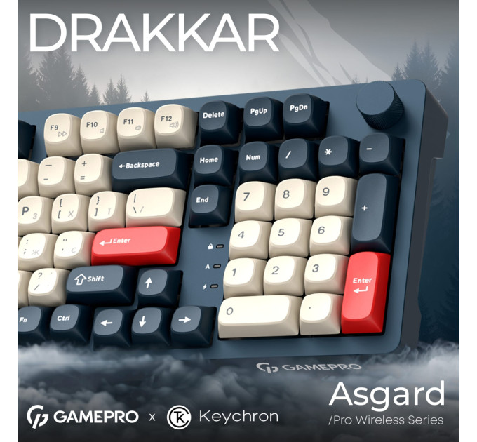 GamePro Клавіатура бездротова GamePro Asgard Drakkar Keychron Super Red Switch Blue (MK305BL)