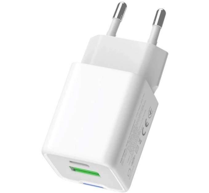 ColorWay Зарядний пристрій ColorWay USB-C PD20W + 1xUSB QC4.0 white (CW-CHS062PD-WT)
