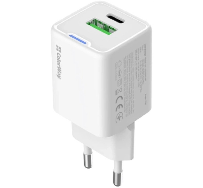 ColorWay Зарядний пристрій ColorWay USB-C PD20W + 1xUSB QC4.0 white (CW-CHS062PD-WT)