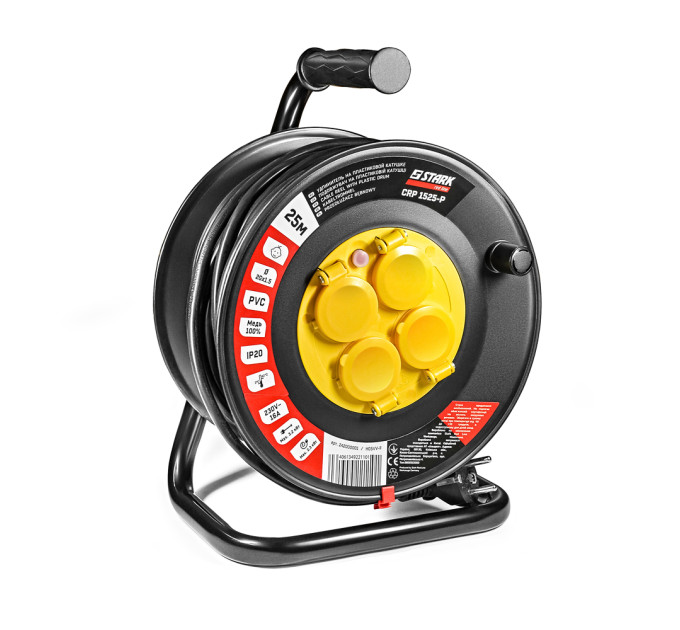 Stark Подовжувач на котушці Stark CRP 1525-P (242000001) 4 розетки, 25 м, чорний