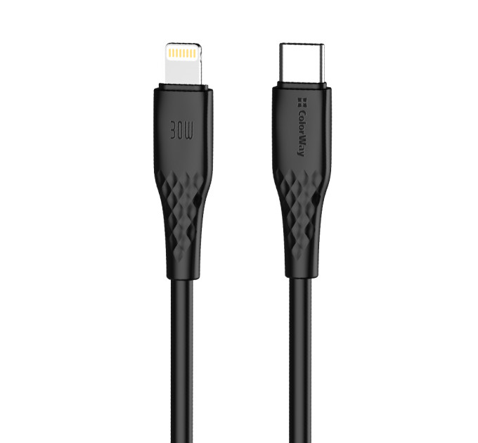 ColorWay Кабель ColorWay USB Type-C - Lightning (M/M), textured PVC, 3А, 1 м, Black (CW-CBPDCL094-BK)