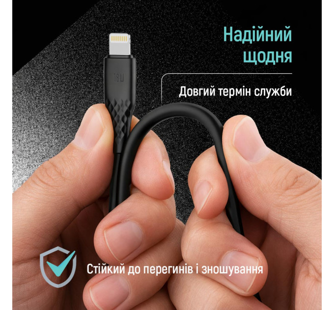 ColorWay Кабель ColorWay USB Type-C - Lightning (M/M), textured PVC, 3А, 1 м, Black (CW-CBPDCL094-BK)