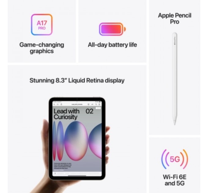 Apple Планшет Apple iPad mini 2024 Wi-Fi + Cellular 128GB Starlight (MXPQ3NF/A)