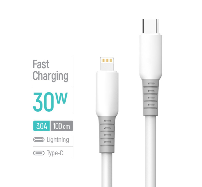 ColorWay Кабель ColorWay USB Type-C - Lightning (M/M), liquid silicone, 3А, 1 м, White (CW-CBPDCL093-WT)