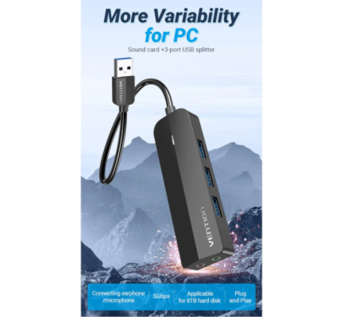 Vention Концентратор Vention USB 3.0 to 3хUSB 3.0/2хTRS Audio/USB Micro 1.0m (CHIBF)