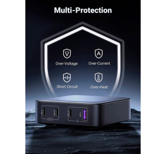 Ugreen Зарядний пристрій Ugreen 4xUSB 100W (3xType-C+USB A QC3) GAN Charger Nexode Series Black CD328 (90928)
