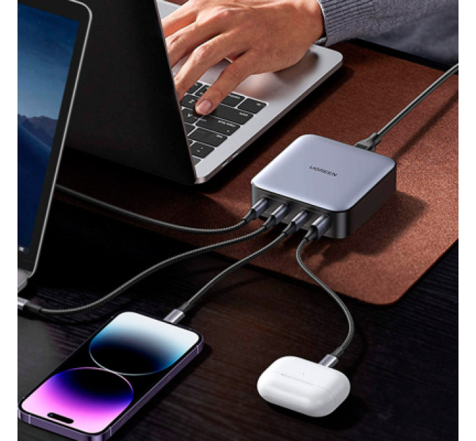 Ugreen Зарядний пристрій Ugreen 4xUSB 100W (3xType-C+USB A QC3) GAN Charger Nexode Series Black CD328 (90928)