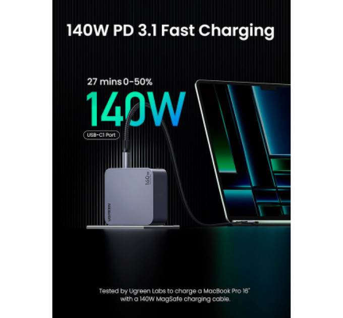 Ugreen Зарядний пристрій Ugreen 4xUSB 160W (3xUSB-C + USB-A) Gan Nexode Pro X763 (25877)