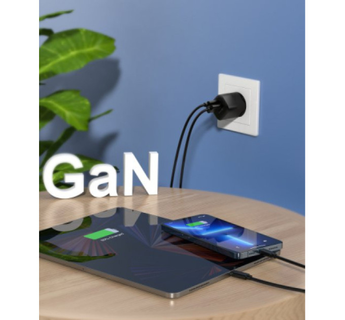 Choetech Зарядний пристрій Choetech GaN USB-A/USB-C 33W QC3.0/PD/PPS (PD5006-EU-BK)