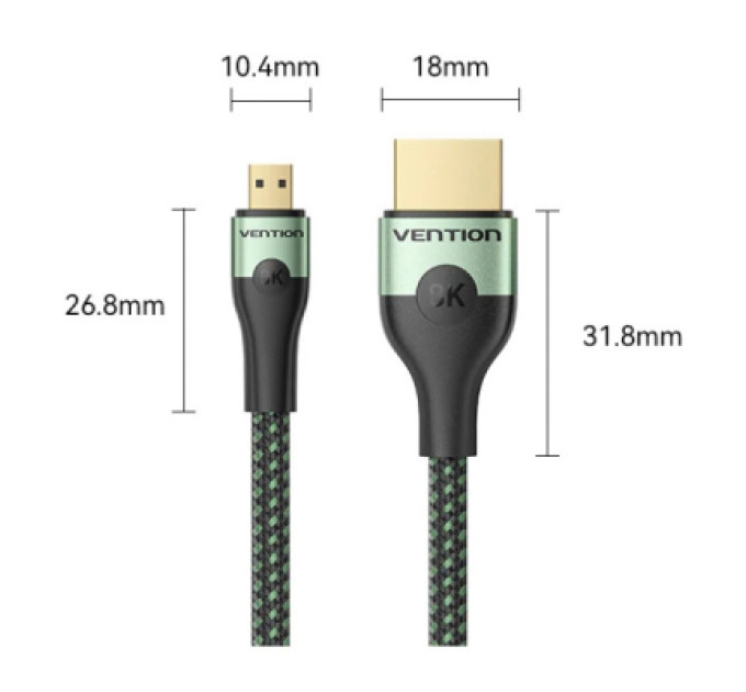 Vention Кабель мультимедійний HDMI M to HDMI micro M 1.0m V2.0 8K 60Hz green VENTION (AGKGF)
