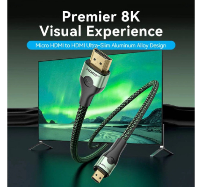 Vention Кабель мультимедійний HDMI M to HDMI micro M 1.0m V2.0 8K 60Hz green VENTION (AGKGF)