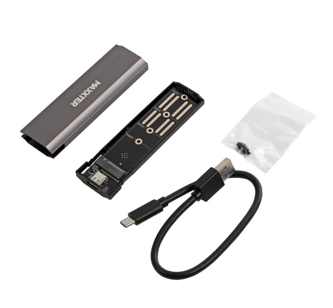Maxxter Зовнішня кишеня Maxxter M.2 NVMe PCIe, USB 3.1 Type-C Gen2, Metal, Black (EHDE-2280S-02)