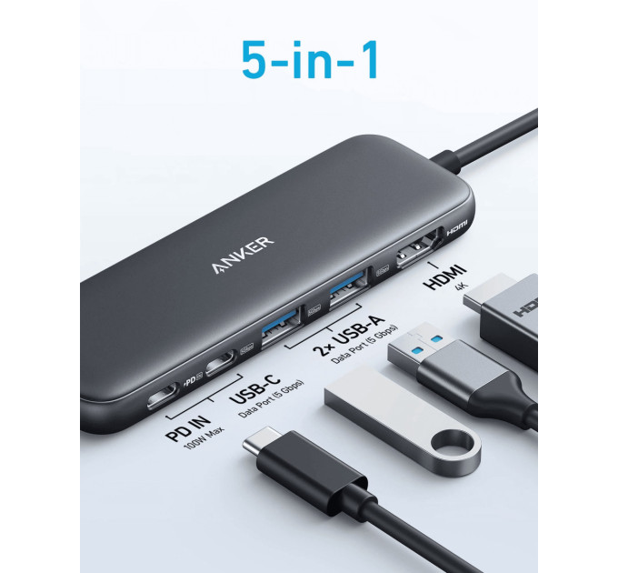 Anker USB-хаб Anker USB-C Hub 332 5-in-1 Black (A8355H11)