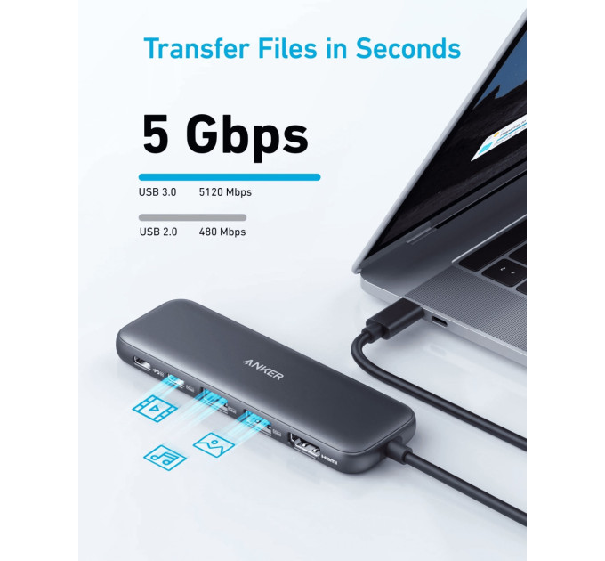 Anker USB-хаб Anker USB-C Hub 332 5-in-1 Black (A8355H11)