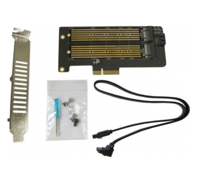 Dynamode Контролер Dynamode 2х M.2 NVMe M-Key /SATA B-key SSD to PCI-E 3.0 x4/ x8/ x16, (PCI-Ex4- 2xM.2 MB-key)