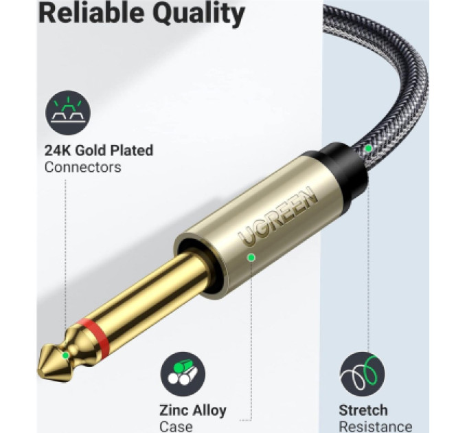 Ugreen Кабель мультимедійний 3.5mm M to 2x6.35mm M 1.0m gray Ugreen (UGR-10613)