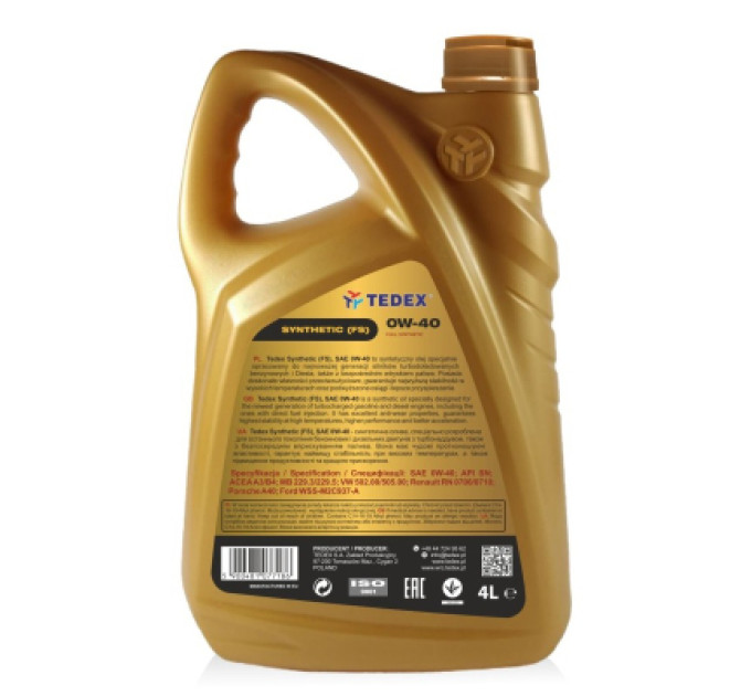 TEDEX Моторна олива TEDEX SYNTHETIC (FS) MOTOR OIL 0W40 4л